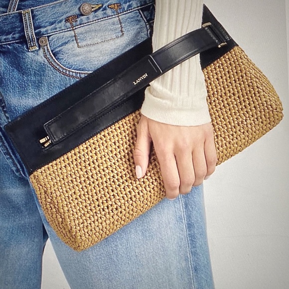 Lanvin Handbags - Lanvin Paris Reglisse Raffia & Leather Clutch Navy